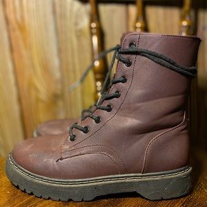 Maroon Lace Up Combat Boots